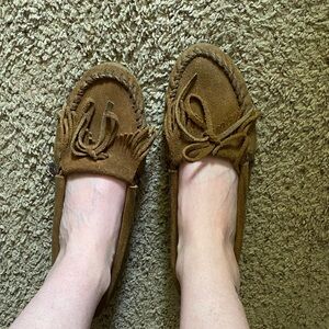Minnetonka Tan Suede Moccasins